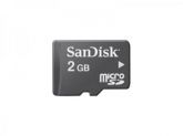 Cartão de memória MicroSD, com adaptador para SD, de 2GB.