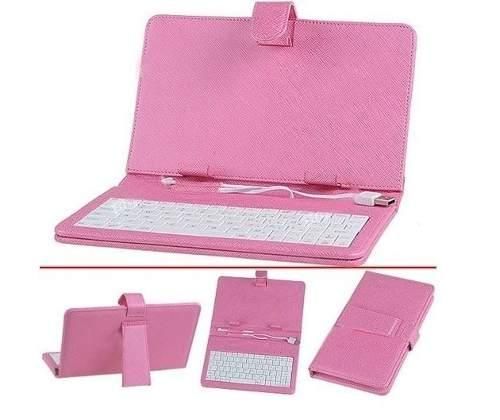 Capa Com Teclado Para Tablet de 7 Polegadas - Rosa - BOX